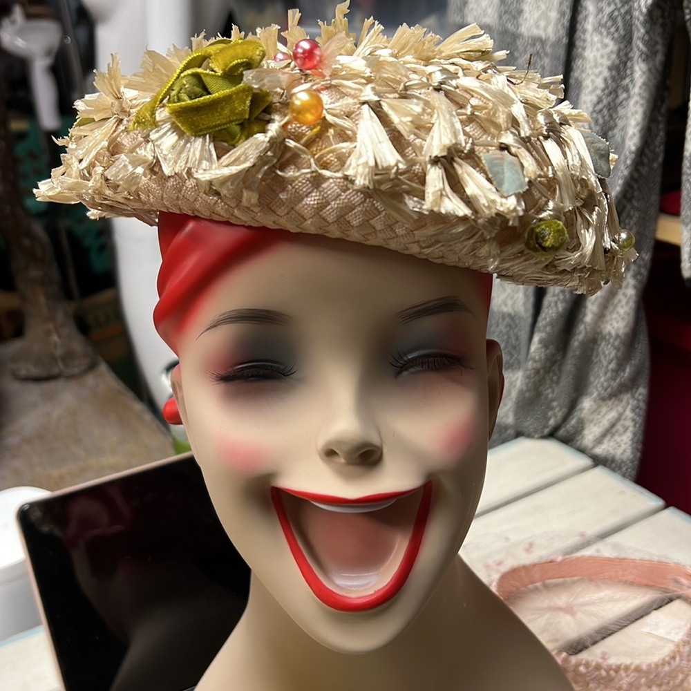 Sonni California Fun Vtg Raffia & Bead Hat